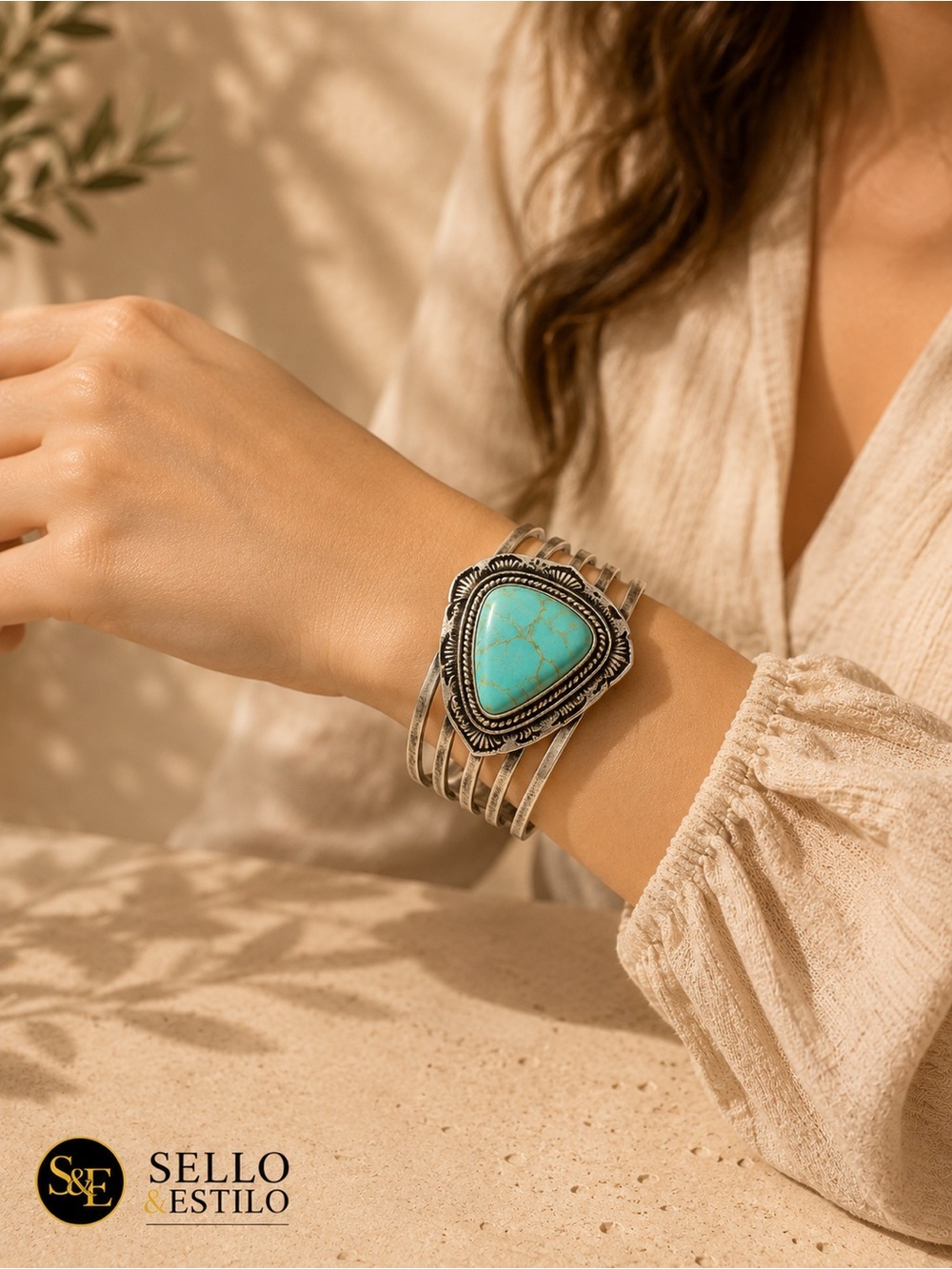 Silver Cuff Bracelet with Turquoise Stone by